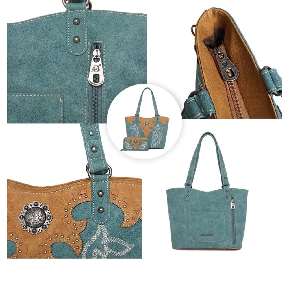 Turquoise American Bling Embroidered Collections Concealed Carry Tote Set - Picture 3 of 3